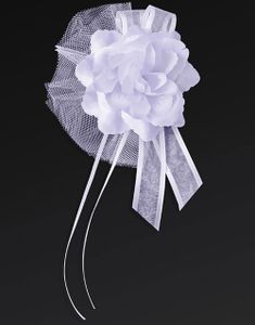 4 stk Vita Blommor med Tyll och Satinband 14 cm
