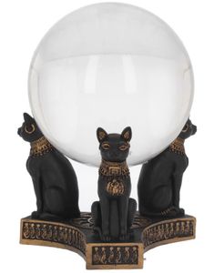Kattefigur Krystallkule Holder med Egyptiske Motiver 12 cm