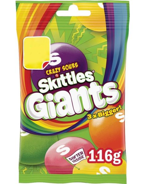 Skittles Crazy Sours Giants - Tyggepastiller med Forskjellige Sure Fruktsmaker 116 gram