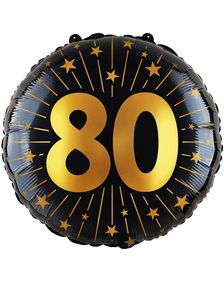 80-års Feiring - Svart og Gull Folieballong 46 cm