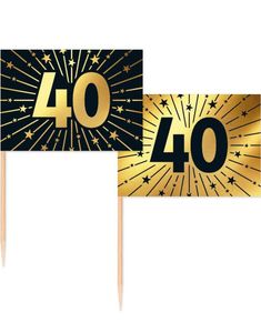 50 st 40 år Mat/Kakflagga 6,5 cm - Svart och Guld