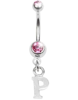 Navelpiercing med Bokstaven P & Rosa Stenar