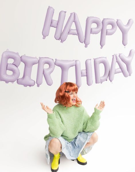Lilla Happy Birthday Folieballong - Banner 340x35cm 