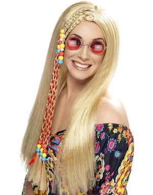 Blond Lång Hippieperuk med Pärlor