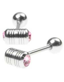 Tungpiercing med två Rosa Stenar i Toppkulan