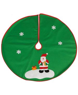 Grön Julgransmatta med Tomtemotiv och Röd Kant 90 cm