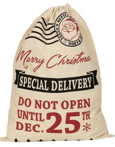 "Merry Christmas Special Delivery"- Brun Strie Julesekk 40x54 cm