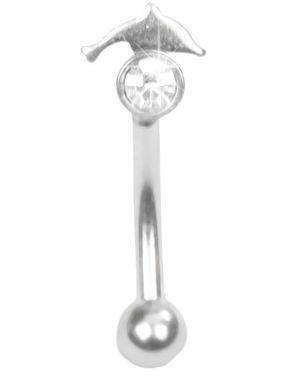Ögonbrynspiercing med Klar Sten og Delfin - 1.2 x 8 mm