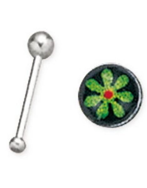 Rak Näspiercing med Grön Blomma