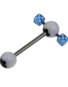 Stilig Tungpiercing med Blomma & Blå Tärningar