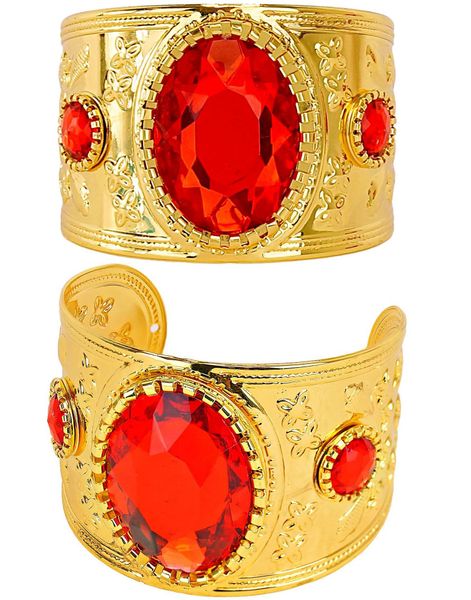 Kleopatra Gullfarget Cuff-Armbånd Med Røde Steiner