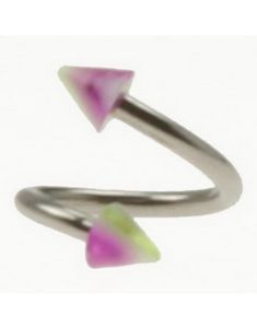 Curve Ögonbrynspiercing med Rosa, Vita och Gröna Spikes - 1.2 x 8 mm