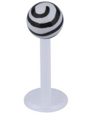 Labret m/Randig Kula - Vit/Svart - Strl 1,2x8x4mm