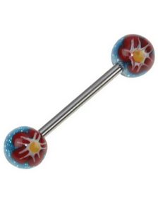 Flower Red and Blue - Handmålad Tungpiercing