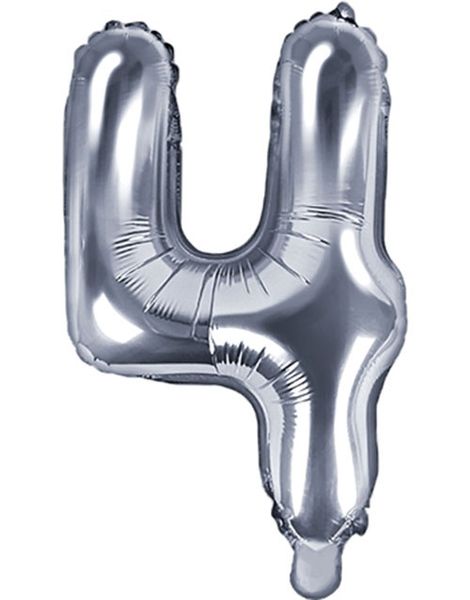 Talet 4 - Silverfärgad 35 cm Folieballong
