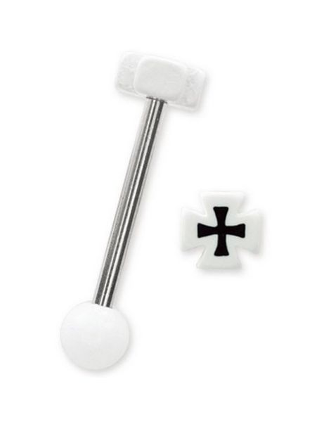 Riddarkors i Vit & Svart - Tungpiercing