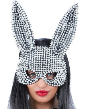 Sexig Silverfärgad Bunny Mask med Nitar