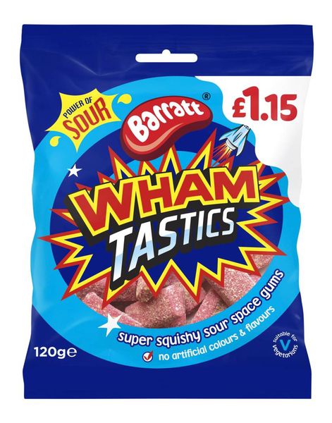 Barratt Wham Tastics - Kjempesurt Skumgodteri med Bringebærsmak 120 gram