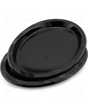 8 st Svarta Återanvändbara Ovala Plasttallrikar/Serveringsfat 29,5x23 cm