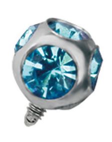 Silverfärgad Dermal Anchor Kula med Ljusblå Stenar - Strl 3 mm kula med 1,2 mm gängor