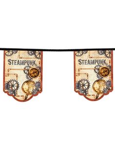 Flaggbanner med Kugghjul Motiv 4 meter - Steampunk