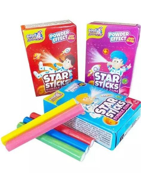 1 pk med 10 stk Star Sticks Bubble Gum m/ Powder Effekt