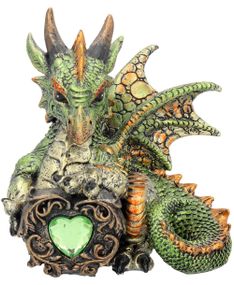 Malachite - Söt Grön Drake med Hjärta 13 cm