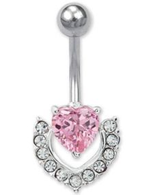 Hjärta m/Rörlig Led Rosa - Navelpiercing i Äkta Silver