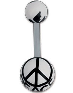 Navelpiercing i Vitt och Svart med Peace Tecken