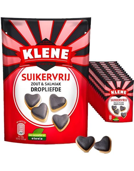 12 st Klene Sockerfria Mjuka Salt- och Salmiakhjärtbitar - Hela Låda 1,08 kg