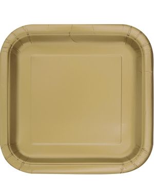 14 st Fyrkantiga Guldfärgade Papptallrikar 22 cm