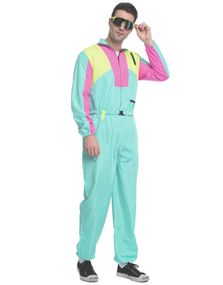 Rosa Grønn og Gul 80-talls Skidress Kostyme til Mann - Onesize