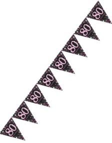 80-Års Firande - 4 Meter Svart och Rosa Glittrande Flaggbanner