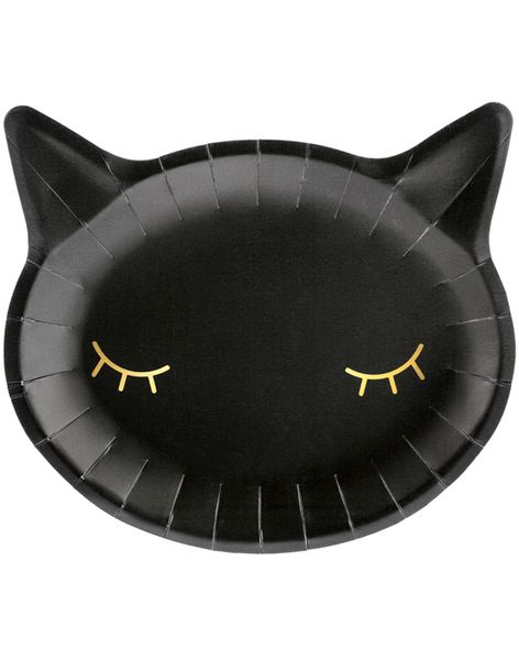 6 stk Svart Katt Papptallrikar 22x20 cm - Pink Halloween