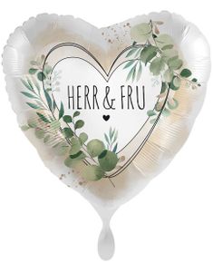 Hjärtformad "HERR & FRU" Grön Floral Folieballong 43 cm