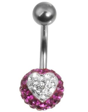 Sparkling Heart Navelpiercing - Rosa/Vit