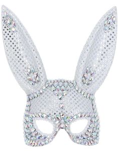 Sexy Sølvfarget Bunny Maske med Blanke Stener og Paljetter