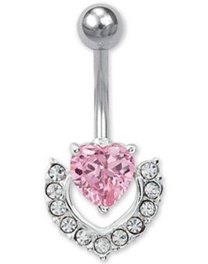 Hjärta m/Rörlig Led Rosa - Navelpiercing i Äkta Silver