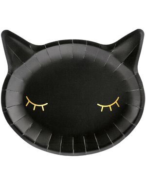 6 stk Svart Katt Papptallrikar 22x20 cm - Pink Halloween