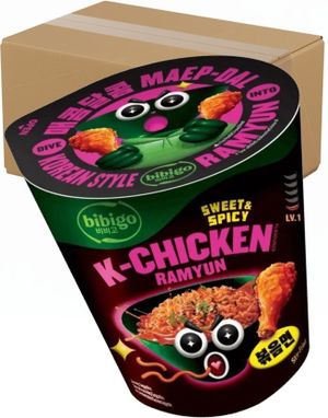 8 st K-Chicken Flavoured Ramyun - Söt och Spicy Kycklingramen - BIBIGO - Hela Låda 780 gram (Korea)