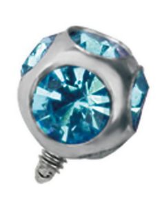 Silverfärgad Dermal Anchor Kula med Ljusblå Stenar - Strl 3 mm kula med 1,2 mm gängor