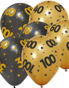 6 st Jubileumsfirande Ballonger 30 cm - Svart och Guld
