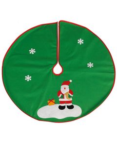 Grön Julgransmatta med Tomtemotiv och Röd Kant 90 cm
