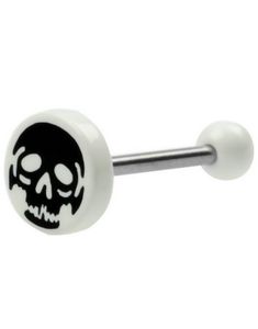 Tungpiercing med Vita Kulor & Dödskalle