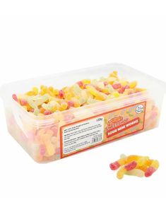 600 st Sweetshop Sour Mini Worms - Ask med Sura Vingummimarkar 1,02 kg