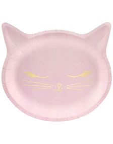 6 stk Rosa Katt Papptallerkener 22x20 cm - Pink Halloween