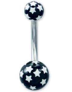Navelpiercing med Svarta Kulor & Vita Stjärnor