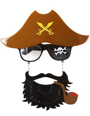 Piratglasögon med Hatt, Skägg och Pipa