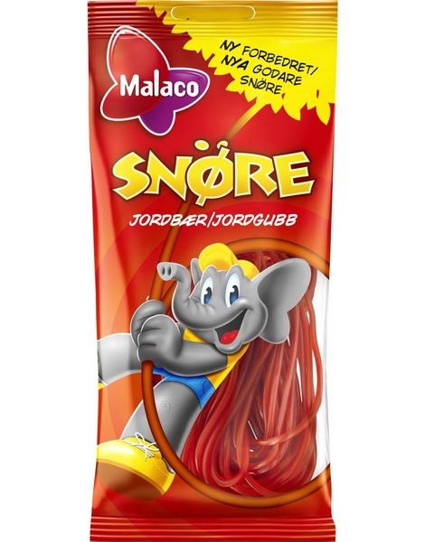 Påse med Malaco Jordgubbssnöre 94 gram