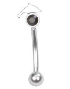 Ögonbrynspiercing med Svart Sten och Delfin - 1.2 x 8 mm